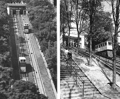 Funiculaire électrique, à gauche version 1935, à droite version années 60.