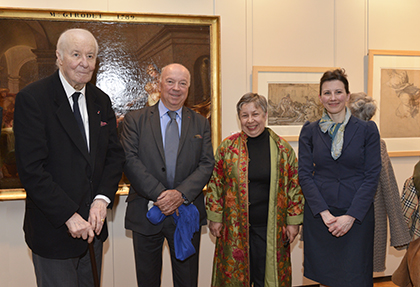 Lors du vernissage de l'exposition "Maestria" Arnaud d'Hauterive secrétaire perpétuel de l'Académie des Beaux-Arts, Jean-Pierre Door président de l'AME (Agglomération Montargoise Et rives du Loing), Pascale Gardès, directrice du Musée Girodet, Sidonie Lemeux-Fraitot chargée des collections du Musée Girodet