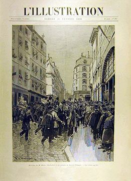 La "Unee de l'Illustration, 26 février 1898 pour l'arrivée de Rochefort devant la porte de Saint-Pélagie.