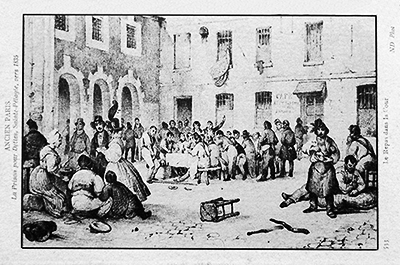 La cour des dettiers au moment du repas en 1835