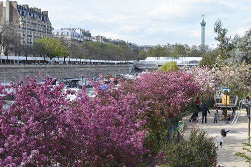 Le décor naturel change avec les saisons, ici au printemps. 