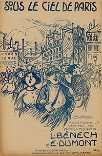 Cette partition de 1918 illustrée par Pousthomis a pour refrain "Sous le ciel de Paris,/ Ciel de fumée, de poussièr' grise/... Ecoutez la voix des usines…"