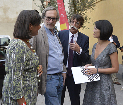 Perpignan 2015, la ministre de la culture Fleur Pellerin était présente avec son conseiller au couvent des Minimes, lieu dédié au photojournalisme et à l'association Visa pour l'Image créée par Jean-François Leroy.